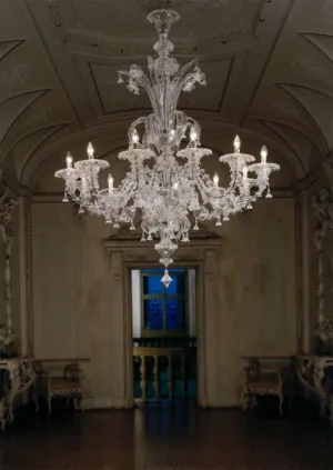 12 Arm Clear Murano Glass Chandelier In The Rezzonico Style