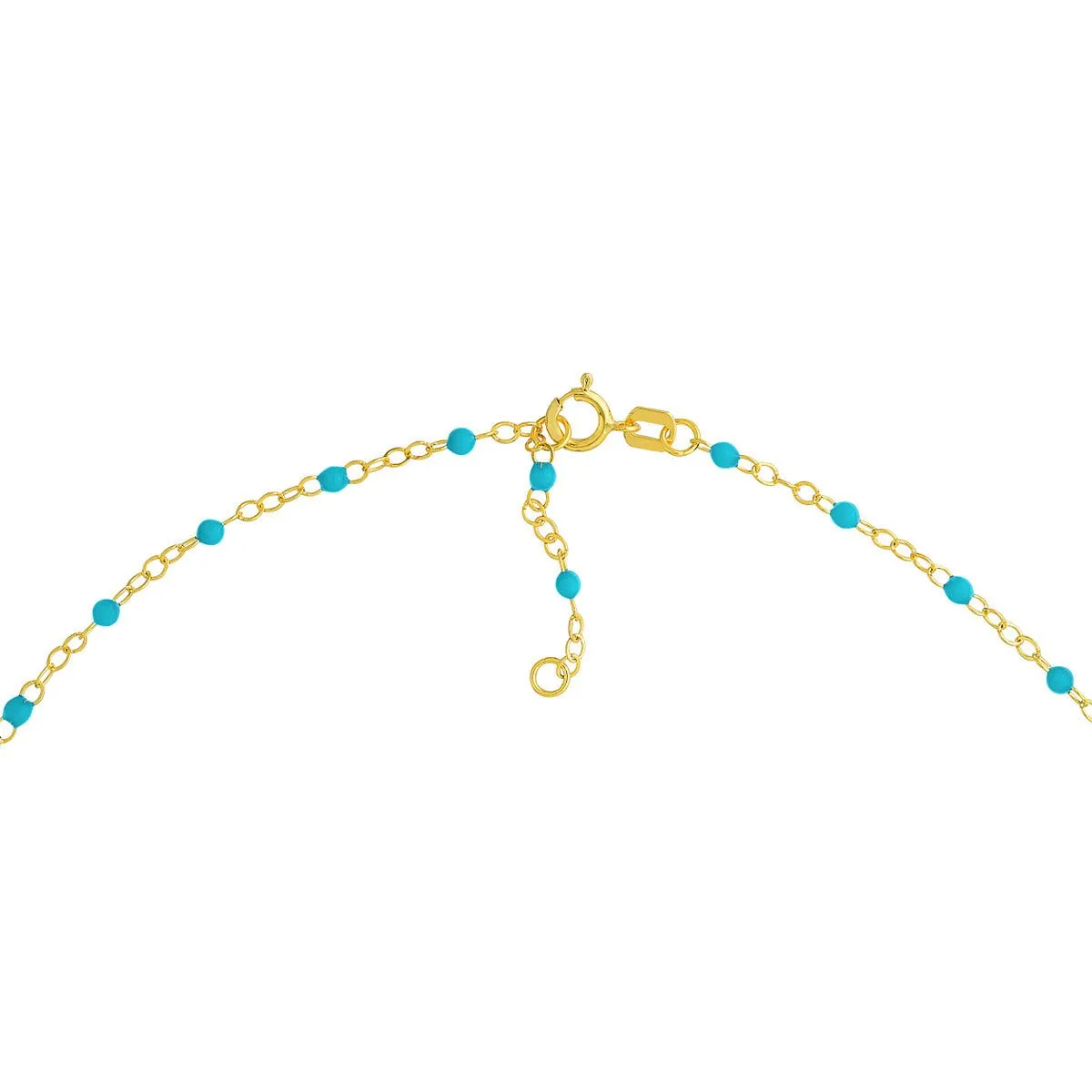 14K Yellow Gold Light Turquoise Enamel Bead Piatto Chain