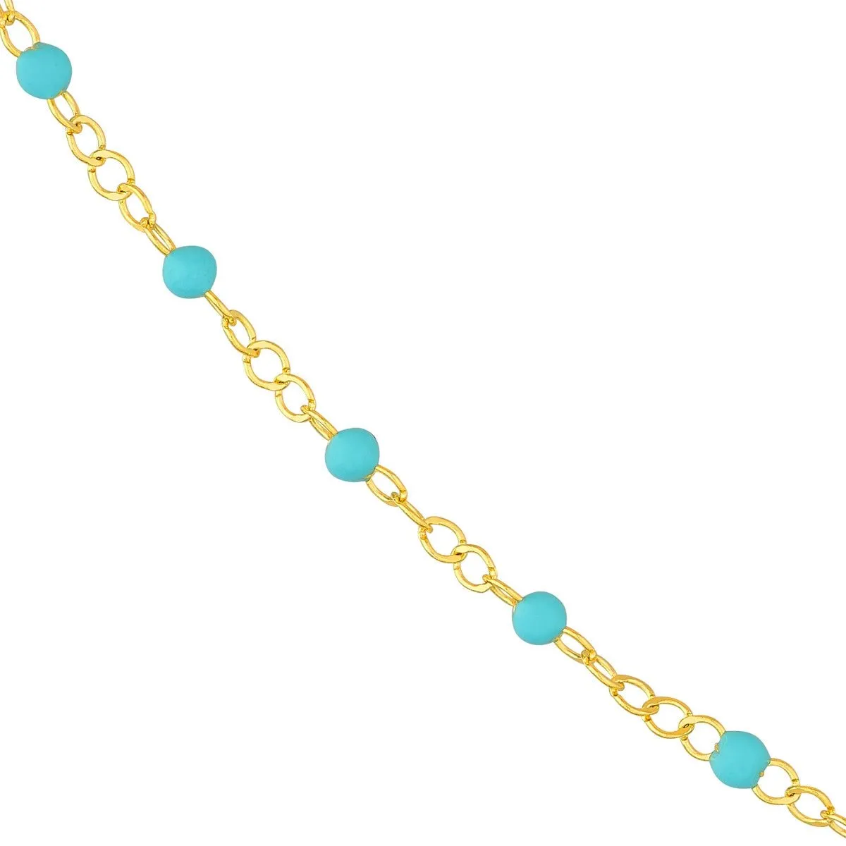 14K Yellow Gold Light Turquoise Enamel Bead Piatto Chain