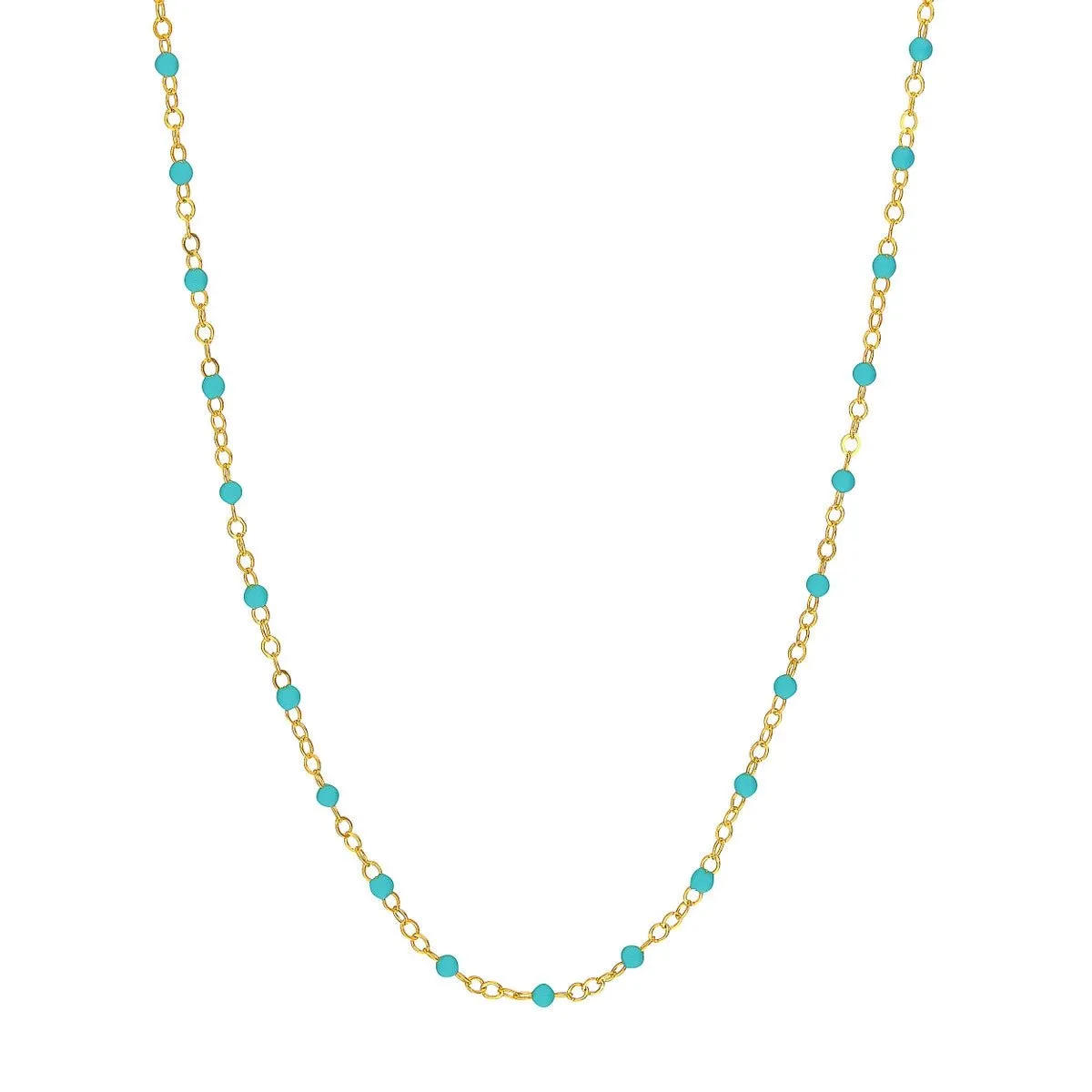 14K Yellow Gold Light Turquoise Enamel Bead Piatto Chain