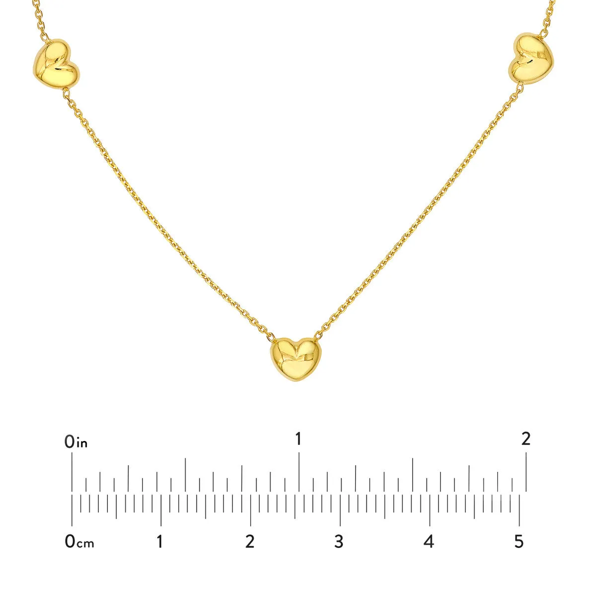 14K Yellow Gold Multi Heart Station Necklace