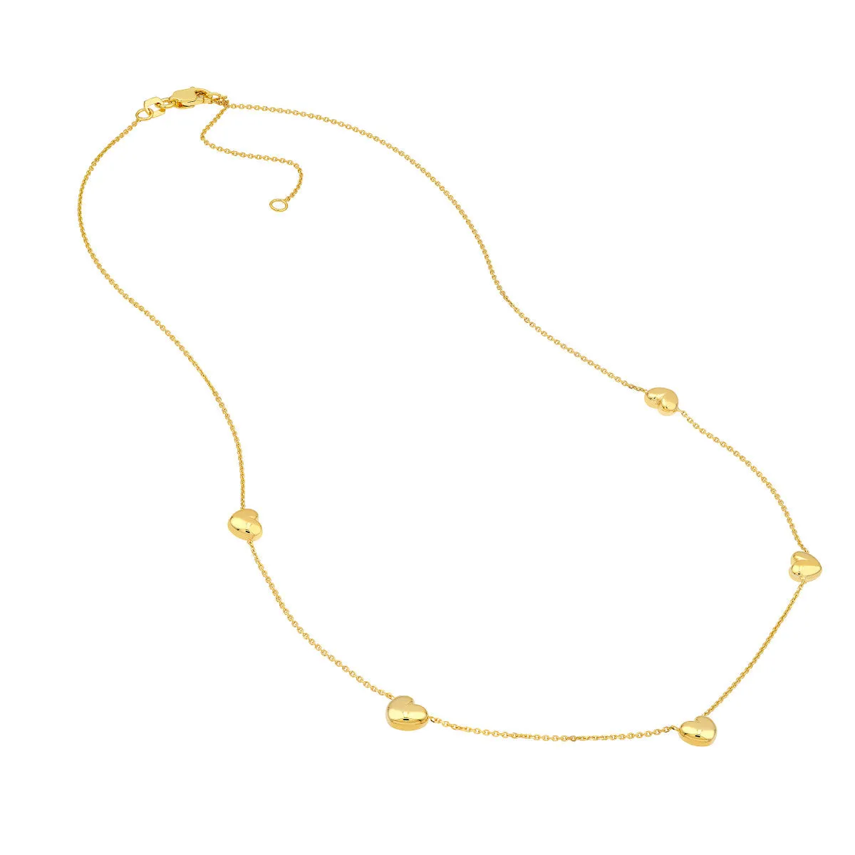 14K Yellow Gold Multi Heart Station Necklace