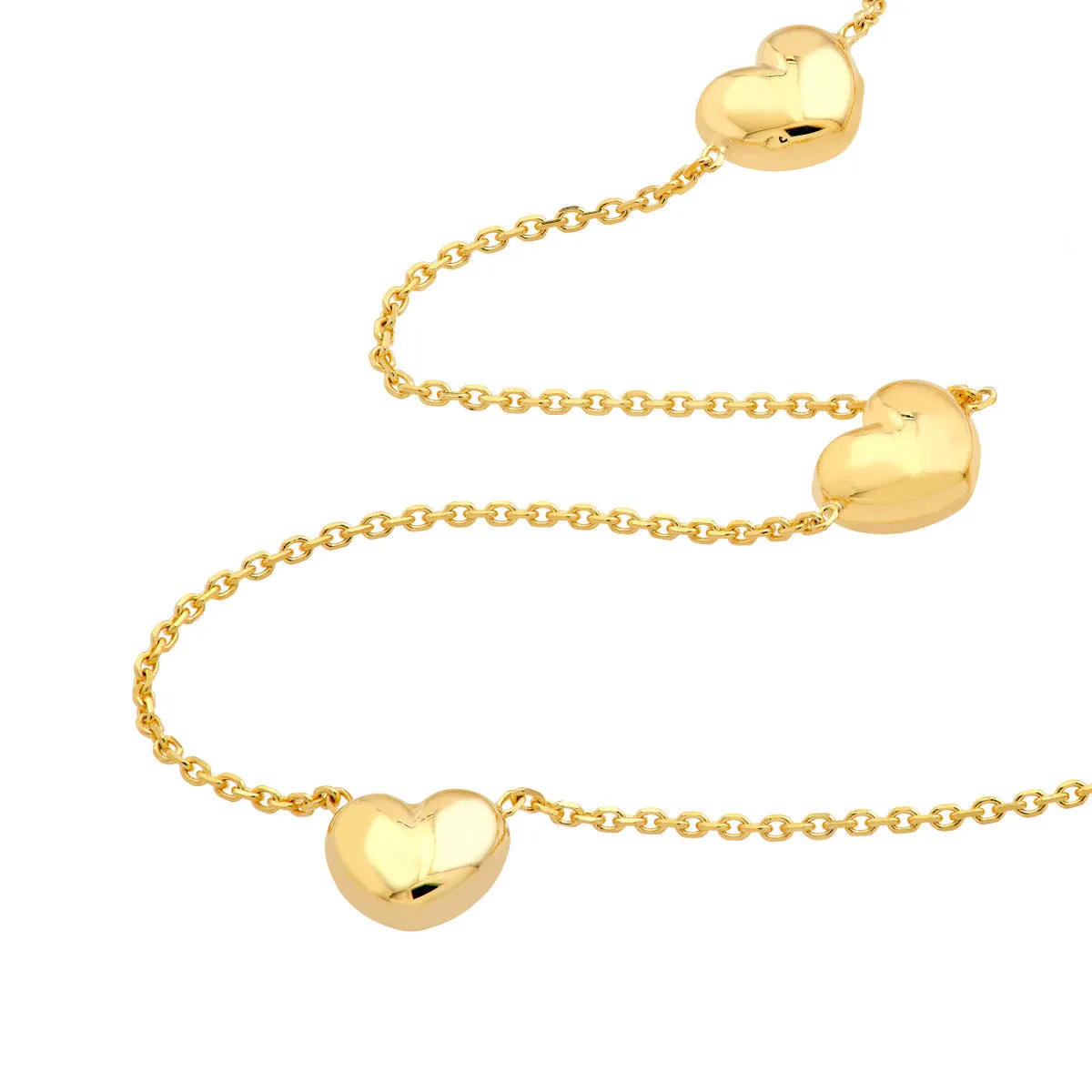 14K Yellow Gold Multi Heart Station Necklace