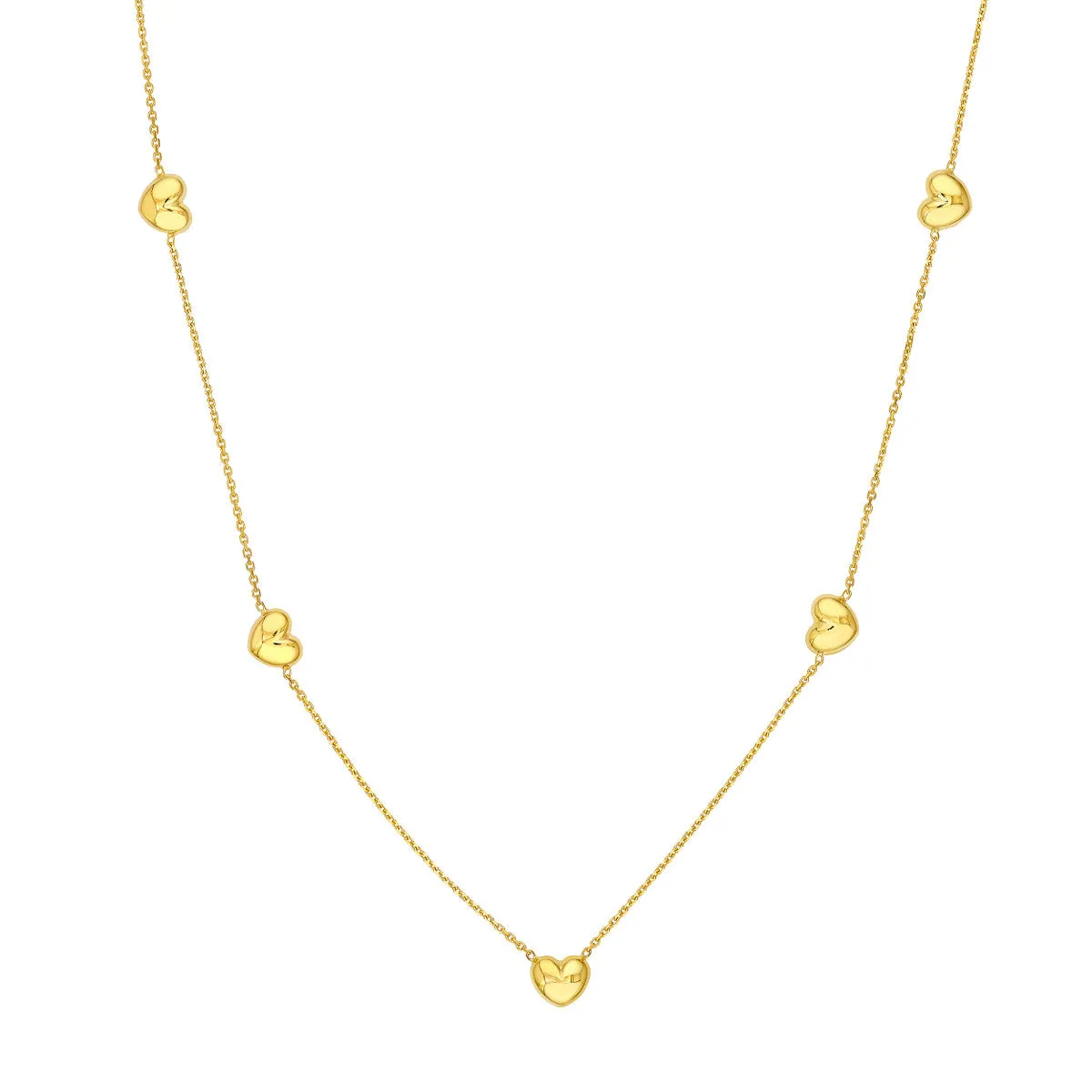 14K Yellow Gold Multi Heart Station Necklace