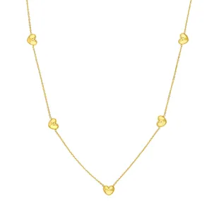 14K Yellow Gold Multi Heart Station Necklace