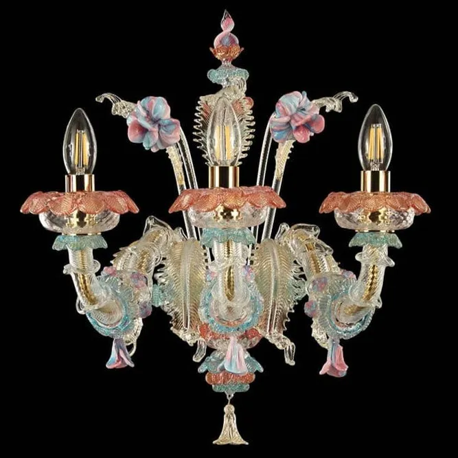 3 Light Murano Rezzonico Sconce Wall Lamp with Vitreous Paste Flowers