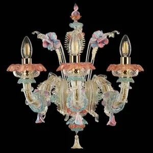 3 Light Murano Rezzonico Sconce Wall Lamp with Vitreous Paste Flowers