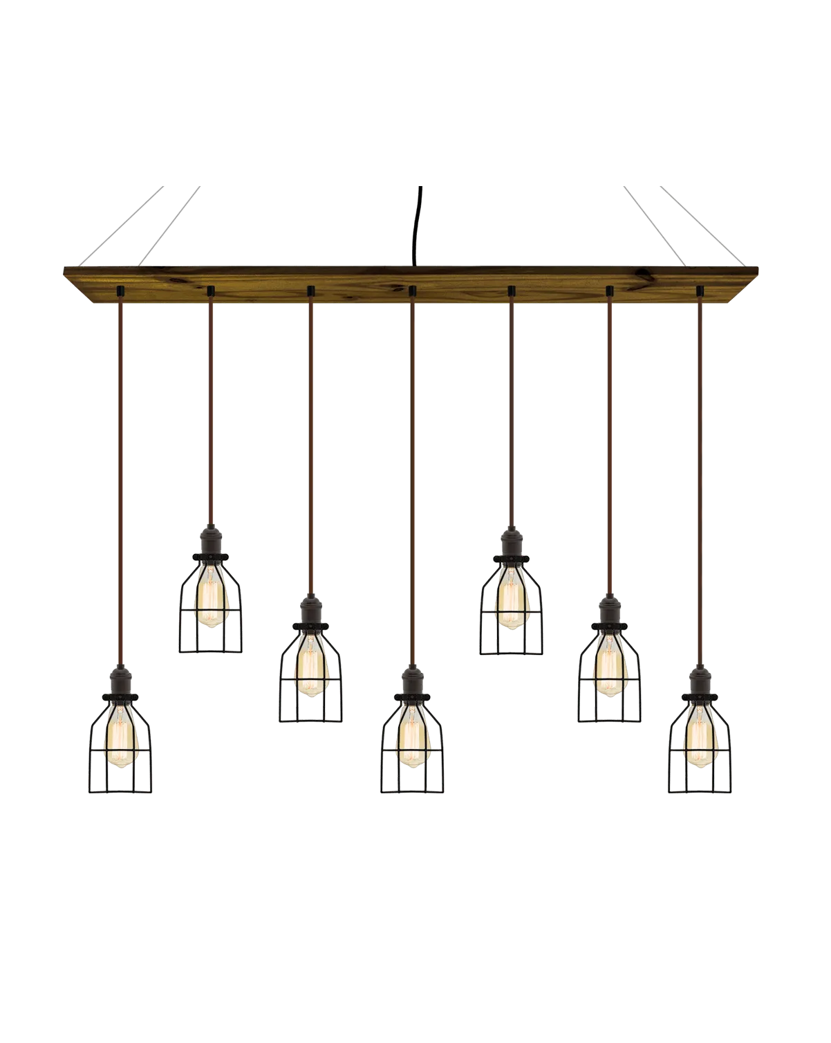 47" x 9" Wood Chandelier: Walnut, Brown, and Black Cages