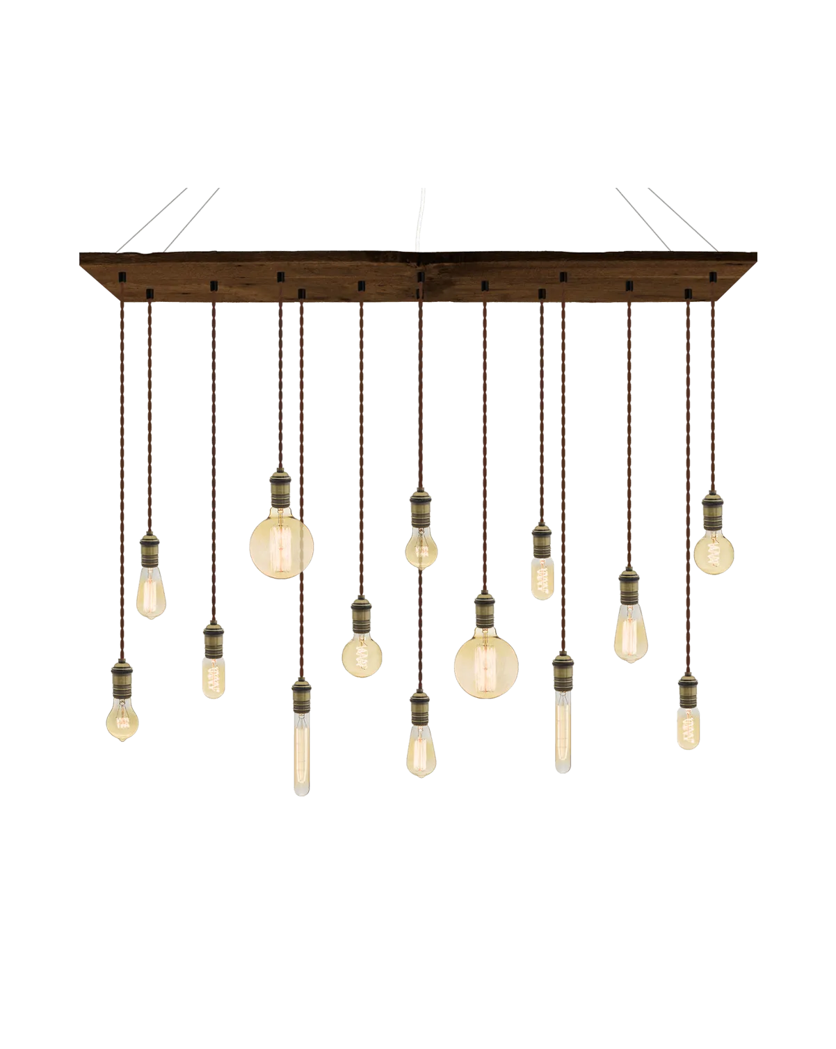 47"x12" Reclaimed Wood Chandelier: Walnut, Brown, and Mixed Antique Bulbs