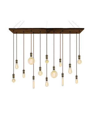 47"x12" Reclaimed Wood Chandelier: Walnut, Brown, and Mixed Antique Bulbs
