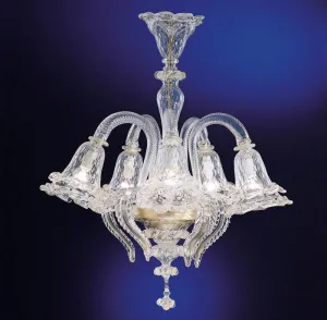 5 Light Murano Crystal And Gold Chandelier