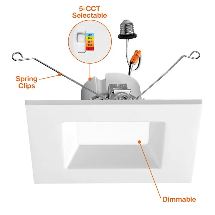 6" Square Retrofit Downlight, 14W, 1100 Lumens, 120V