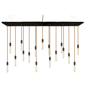 70"x12" Reclaimed Wood Chandelier: Rust and Tube Bulbs