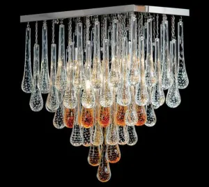 Amber And Clear Murano Glass Gocce Pendant