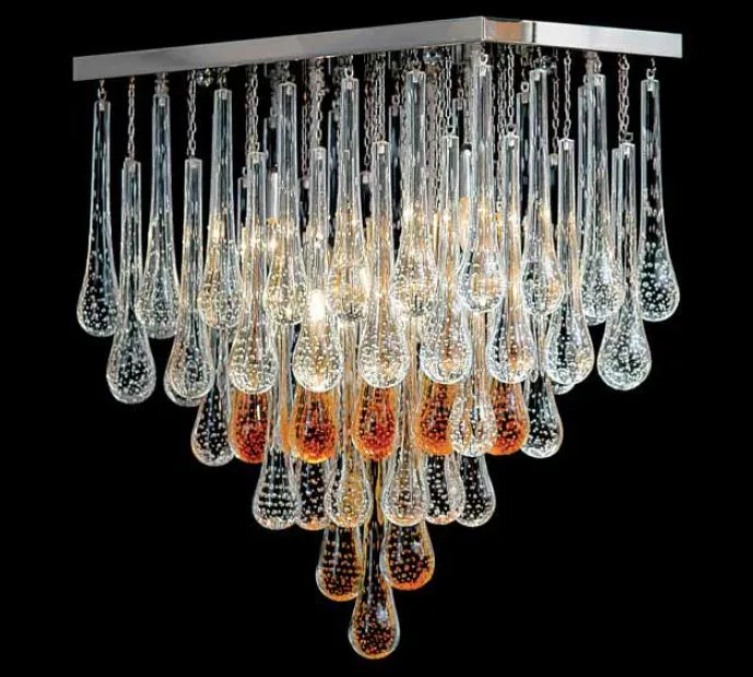 Amber And Clear Murano Glass Gocce Pendant