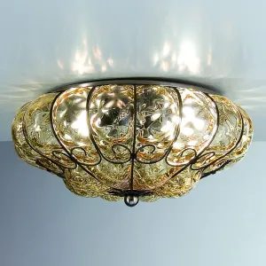 Amber Murano Glass Flush Fitting Ceiling Light