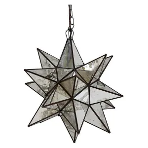Ams - 20" Large Antique Mirror Star Pendant
