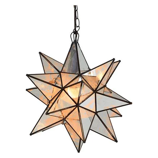 Ams - 20" Large Antique Mirror Star Pendant