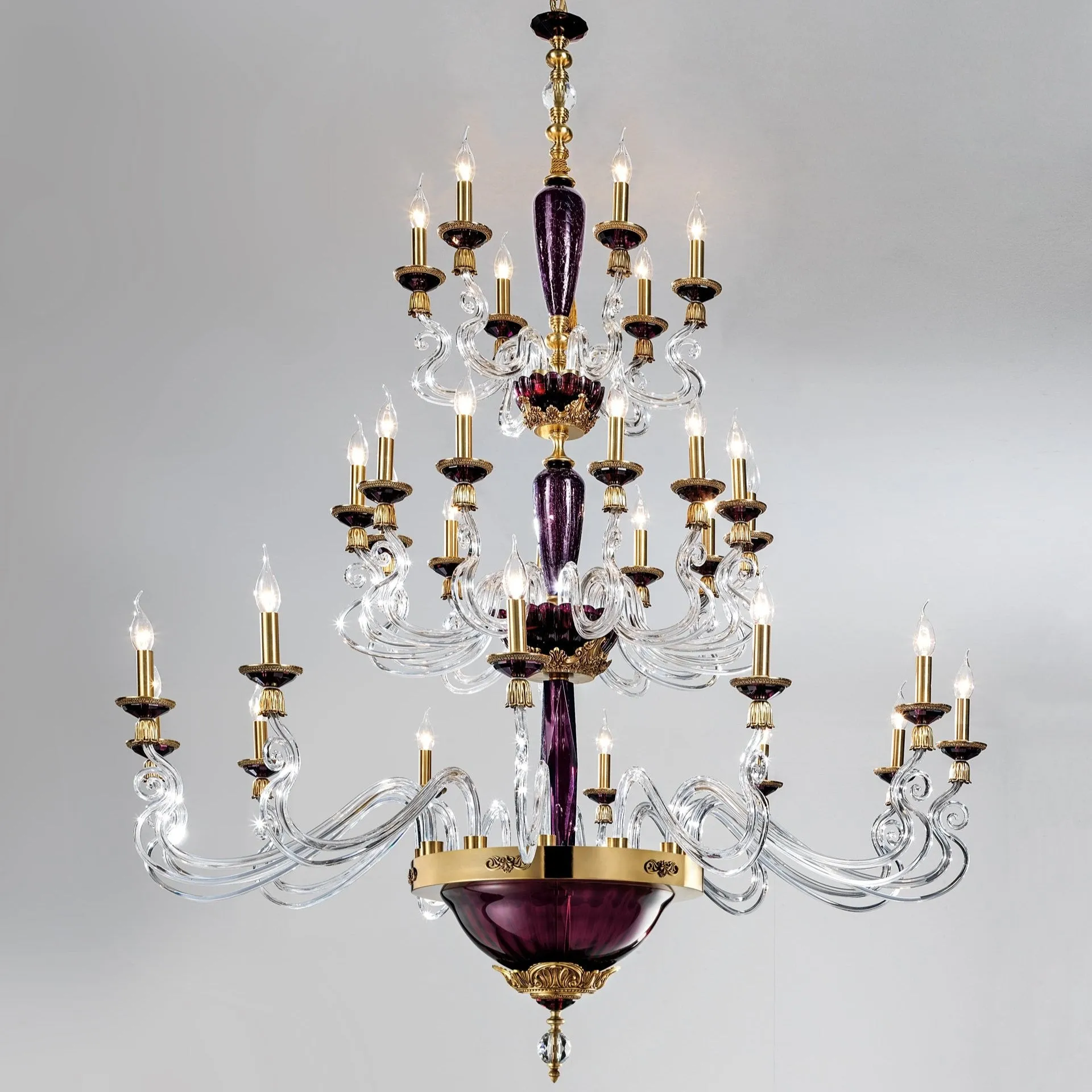 Baltic Neoclassical Style Stairwell Chandelier | Amethyst & Clear Glass