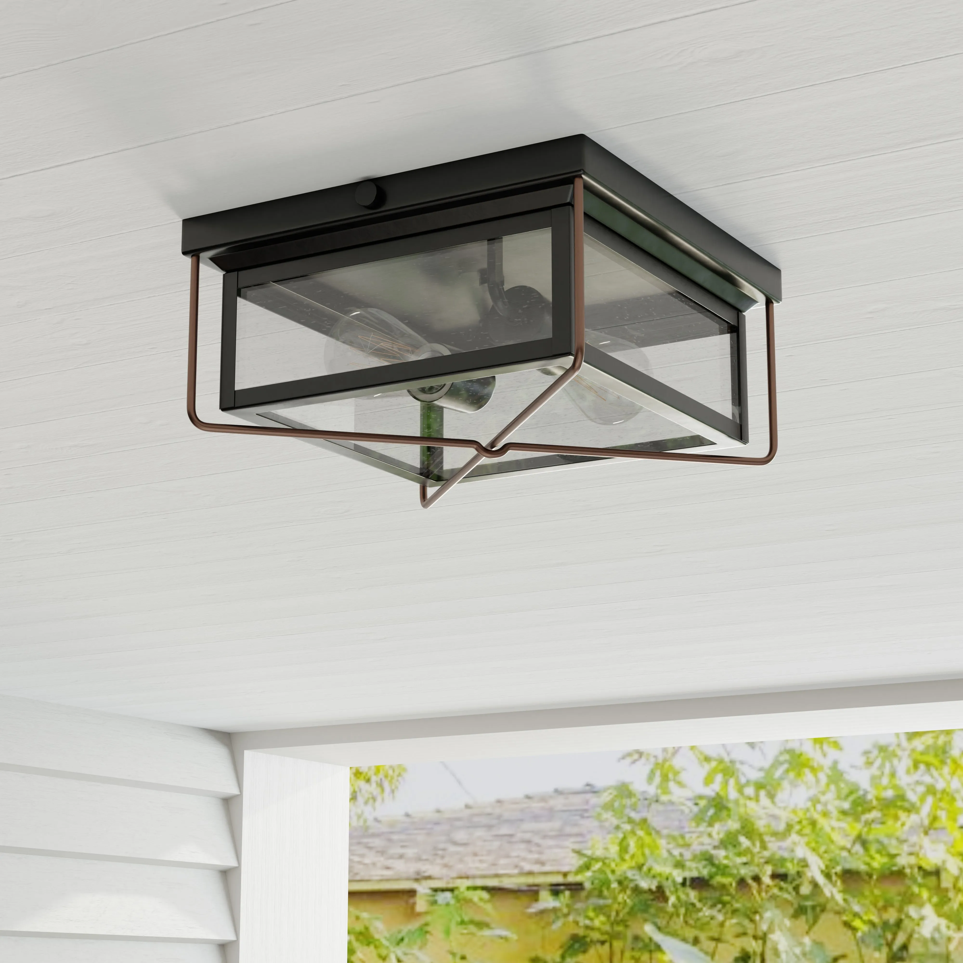 Barlowe Collection Two-Light Clear Seeded Glass Flush Mount Ceiling Light