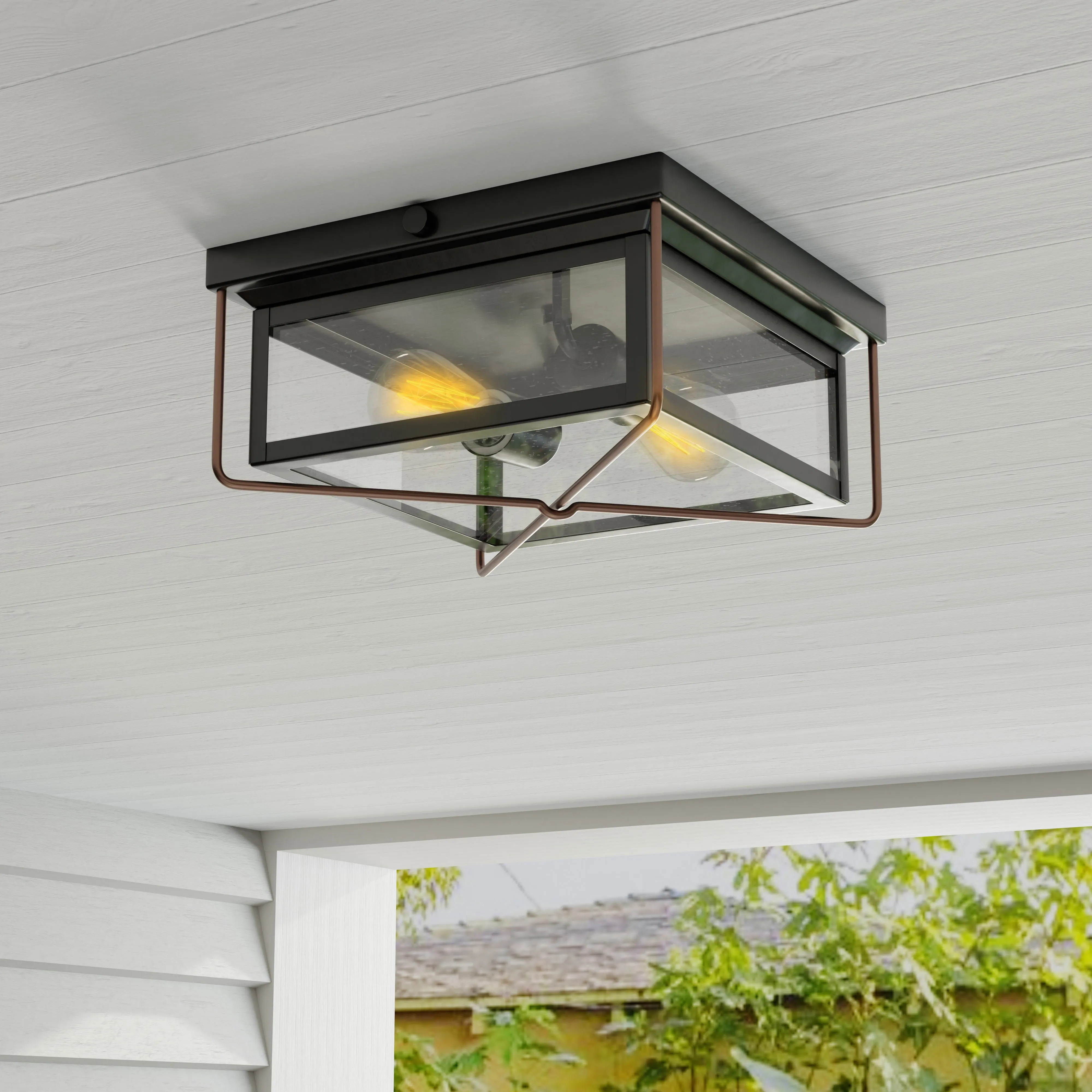 Barlowe Collection Two-Light Clear Seeded Glass Flush Mount Ceiling Light