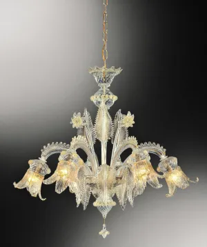 Beautiful Murano Chandelier With Clear & Gold Glass Decoration