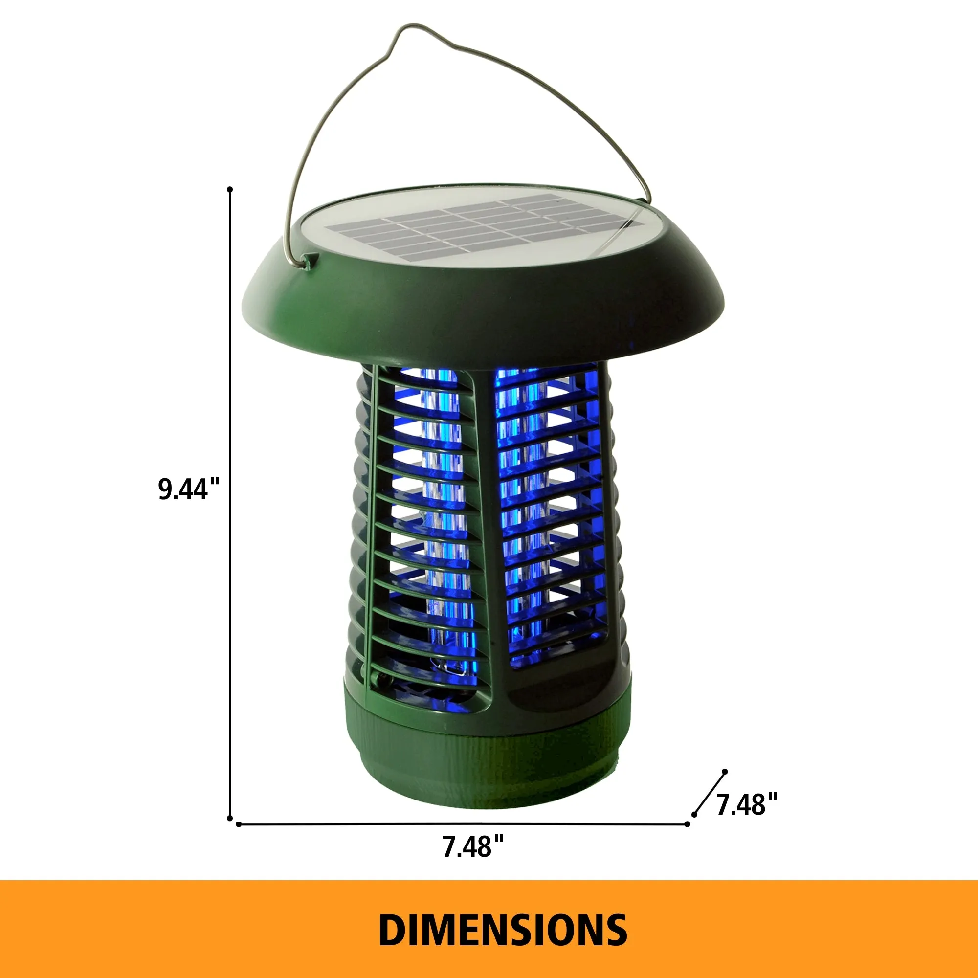Bite Shield Solar-Powered Insect Zapper | UV Light Lure | Low-Voltage Grid | Outdoor Flying Pest Control | Moths Gnats Mosquitoes | Cottage Beach Backyard Hunting Fishing Camping Barbecue | Green