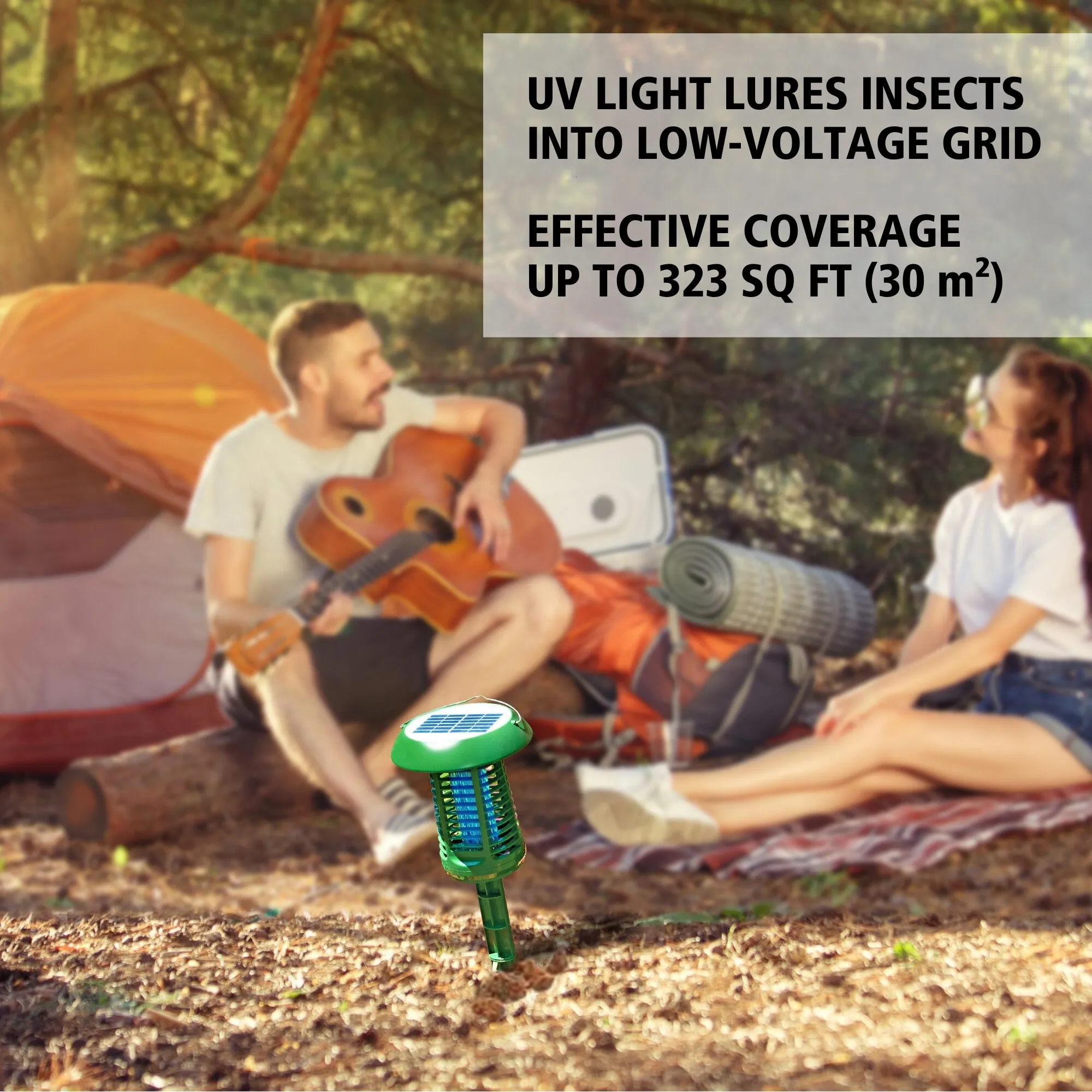 Bite Shield Solar-Powered Insect Zapper | UV Light Lure | Low-Voltage Grid | Outdoor Flying Pest Control | Moths Gnats Mosquitoes | Cottage Beach Backyard Hunting Fishing Camping Barbecue | Green