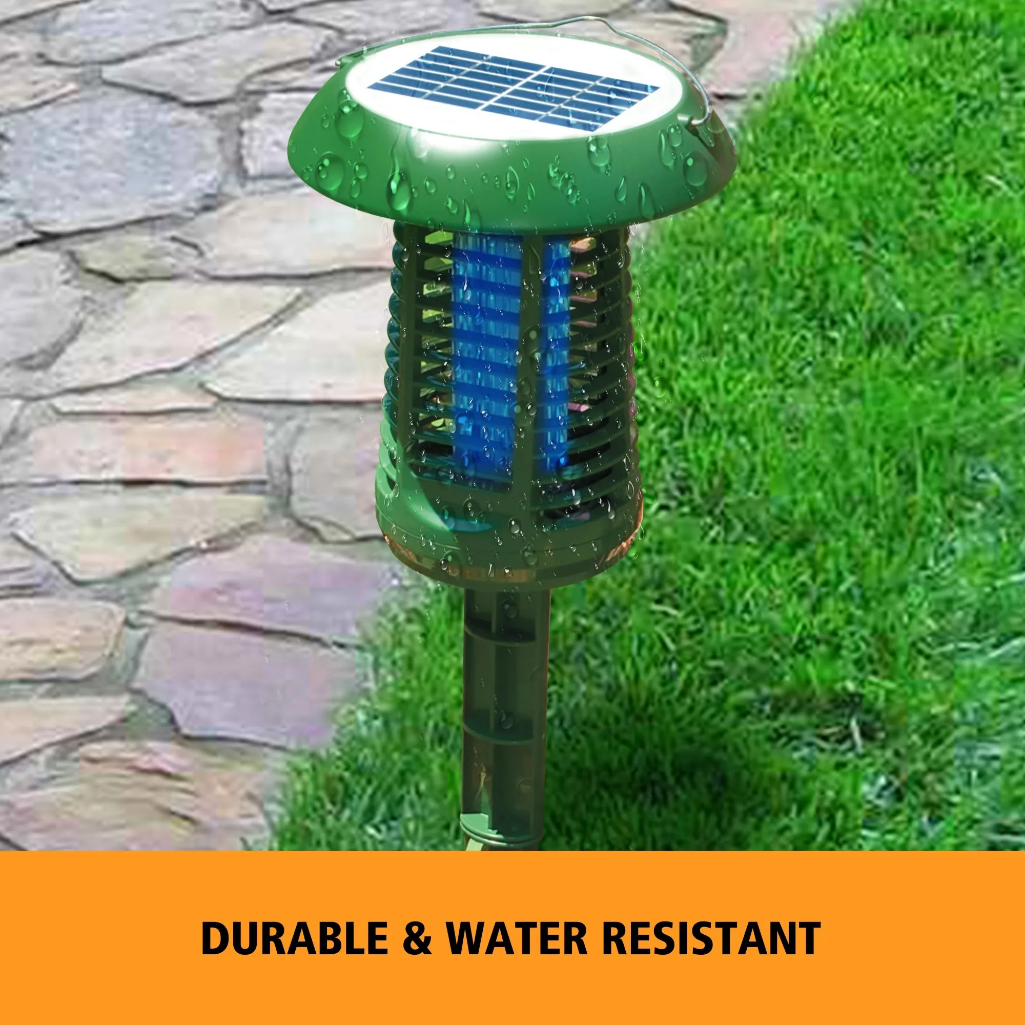 Bite Shield Solar-Powered Insect Zapper | UV Light Lure | Low-Voltage Grid | Outdoor Flying Pest Control | Moths Gnats Mosquitoes | Cottage Beach Backyard Hunting Fishing Camping Barbecue | Green