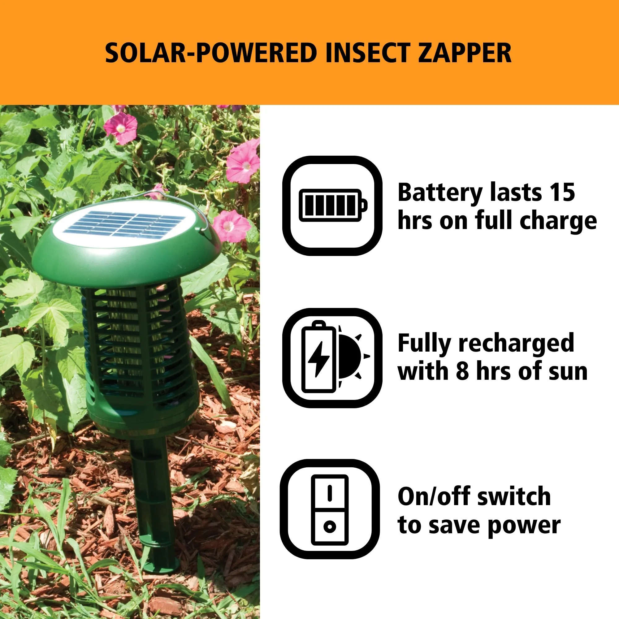 Bite Shield Solar-Powered Insect Zapper | UV Light Lure | Low-Voltage Grid | Outdoor Flying Pest Control | Moths Gnats Mosquitoes | Cottage Beach Backyard Hunting Fishing Camping Barbecue | Green