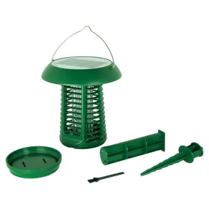 Bite Shield Solar-Powered Insect Zapper | UV Light Lure | Low-Voltage Grid | Outdoor Flying Pest Control | Moths Gnats Mosquitoes | Cottage Beach Backyard Hunting Fishing Camping Barbecue | Green