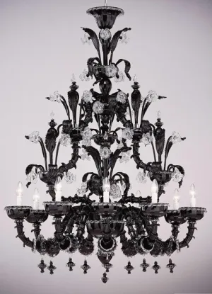 Black Murano Glass And Crystal Chandelier