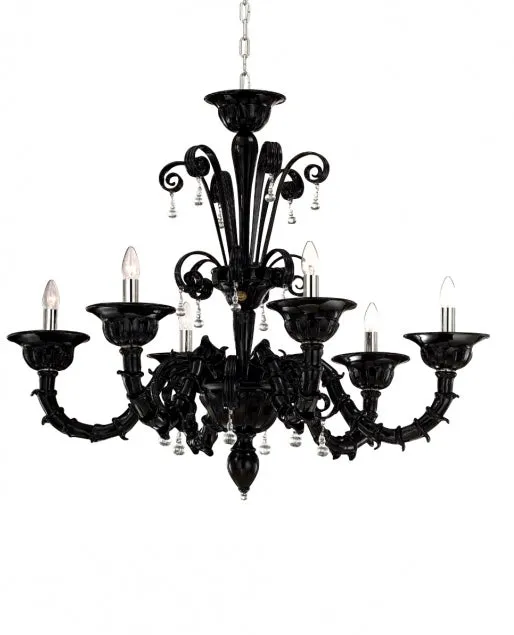 Black Or White 6 Light Rezzonico-Style Murano Chandelier