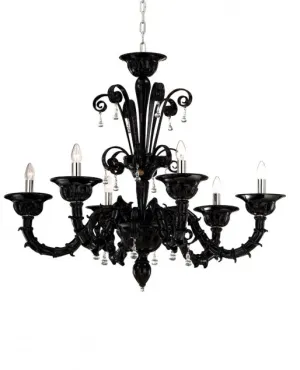 Black Or White 6 Light Rezzonico-Style Murano Chandelier
