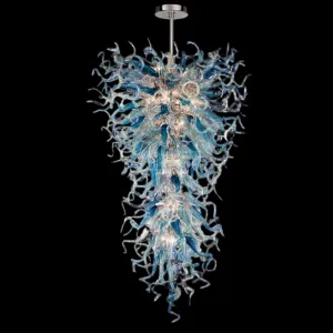 Blue Mix & Clear Art Glass Stairwell Chandelier