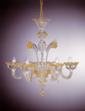 Clear Murano Glass Baloton & Rigadin Chandelier With 5 Lights