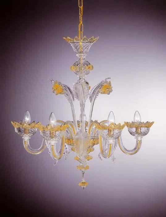 Clear Murano Glass Baloton & Rigadin Chandelier With 5 Lights