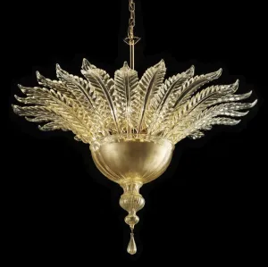 Clear Murano Glass Suspended Ceiling Light With Gold Or Silver