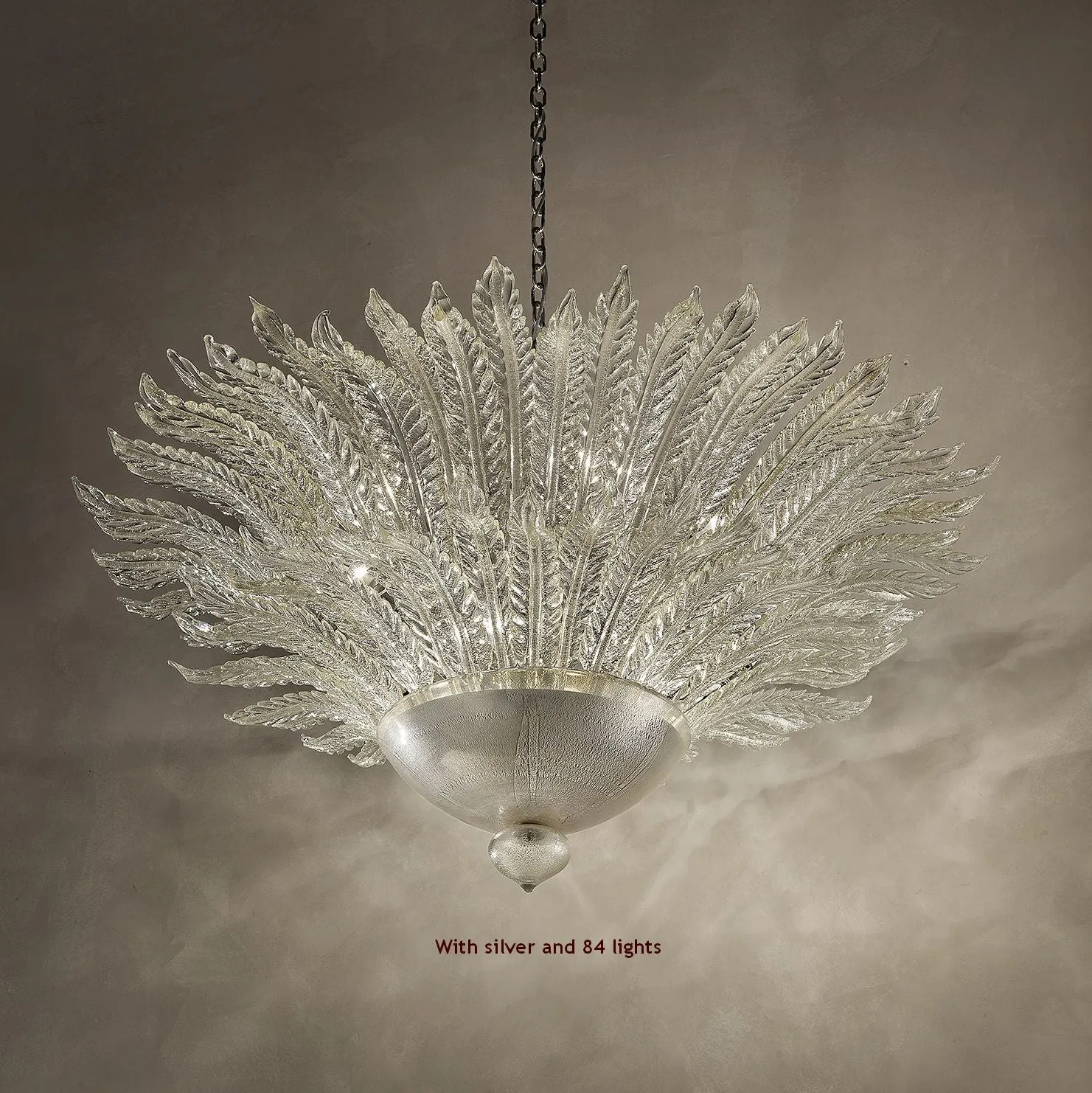 Clear Murano Glass Suspended Ceiling Light With Gold Or Silver