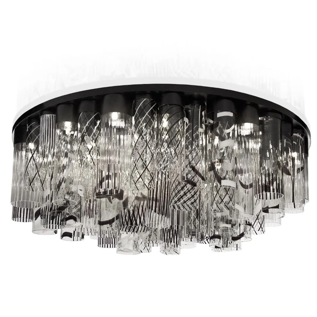 Contemporary Artistic Glass Cylindrical Flush Chandelier
