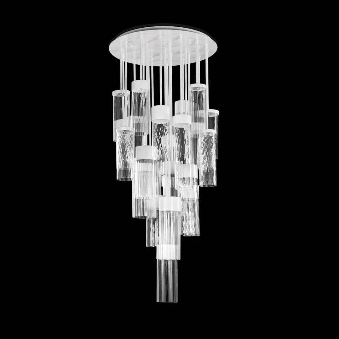 Contemporary Glass Cylindrical Chandelier With White Frame