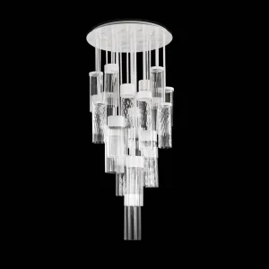 Contemporary Glass Cylindrical Chandelier With White Frame