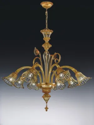 Crystal And Gold Leaf Eight Light Venetian Style Chandelier