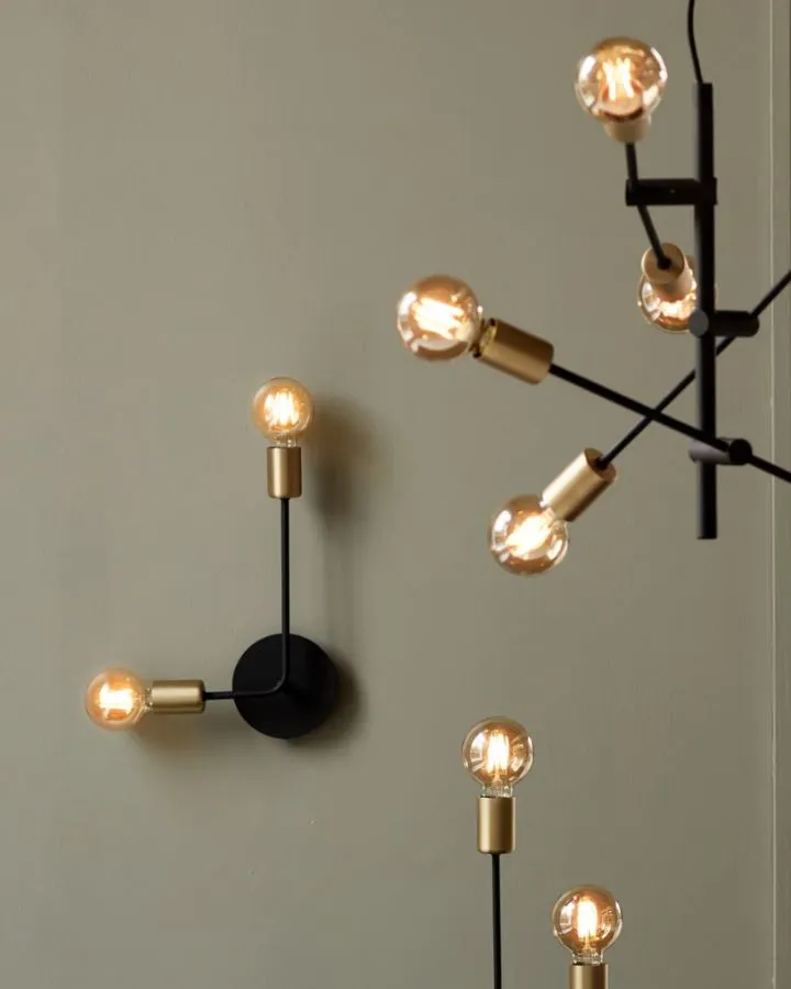 Dual Arm Brass & Black Wall Light