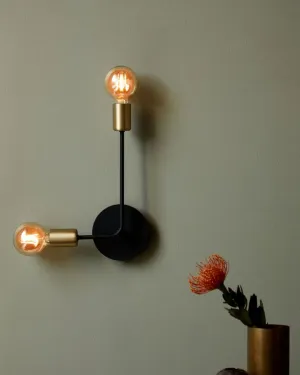 Dual Arm Brass & Black Wall Light