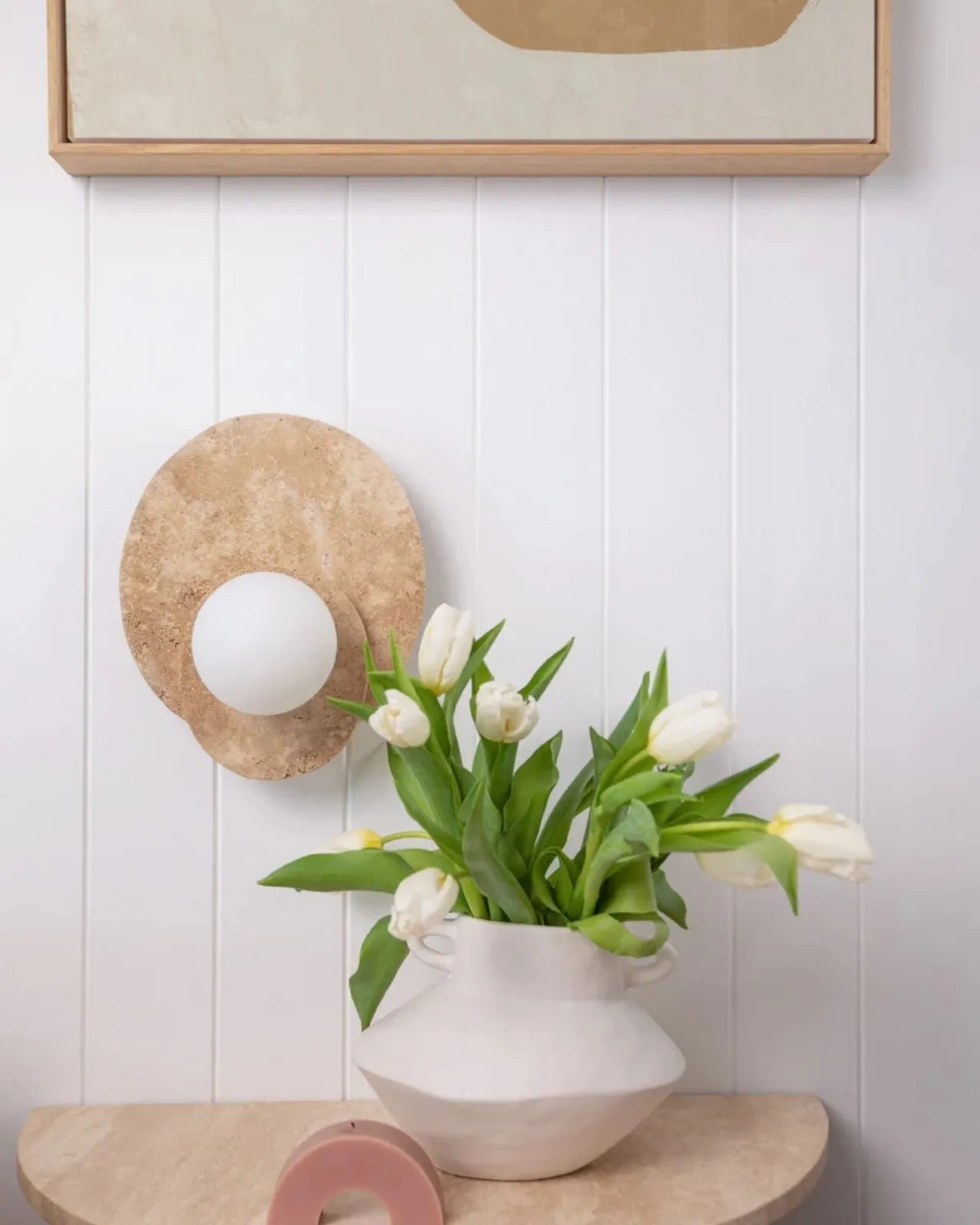 Dual Travertine Disc Wall Light