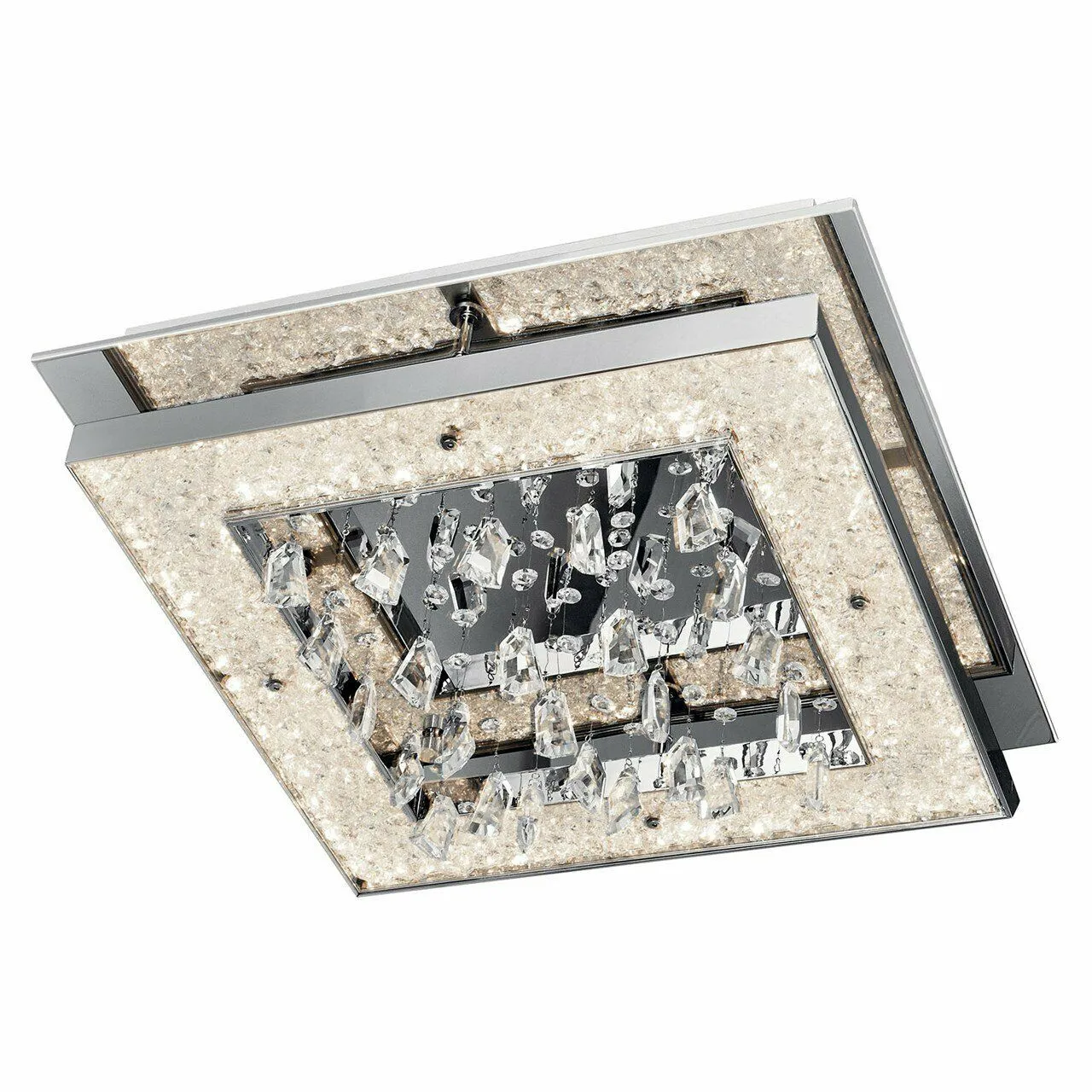 Elan by Kichler Lighting 83410 Crushed Ice Square Collection LED Flush Mount Ceiling Light in Polished Chrome Finish