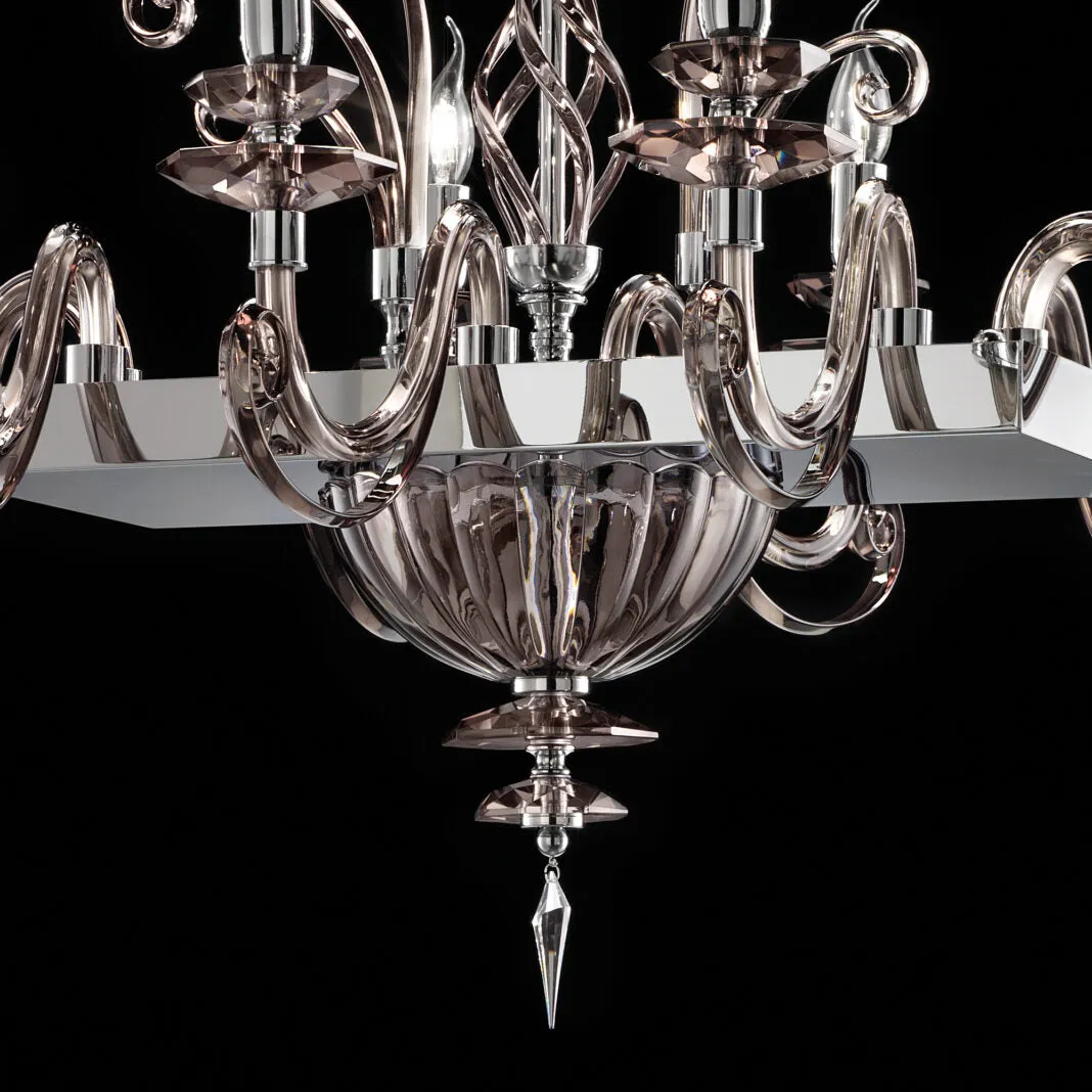 Elegant Smoke Glass Dining Table Chandelier With Chrome Frame