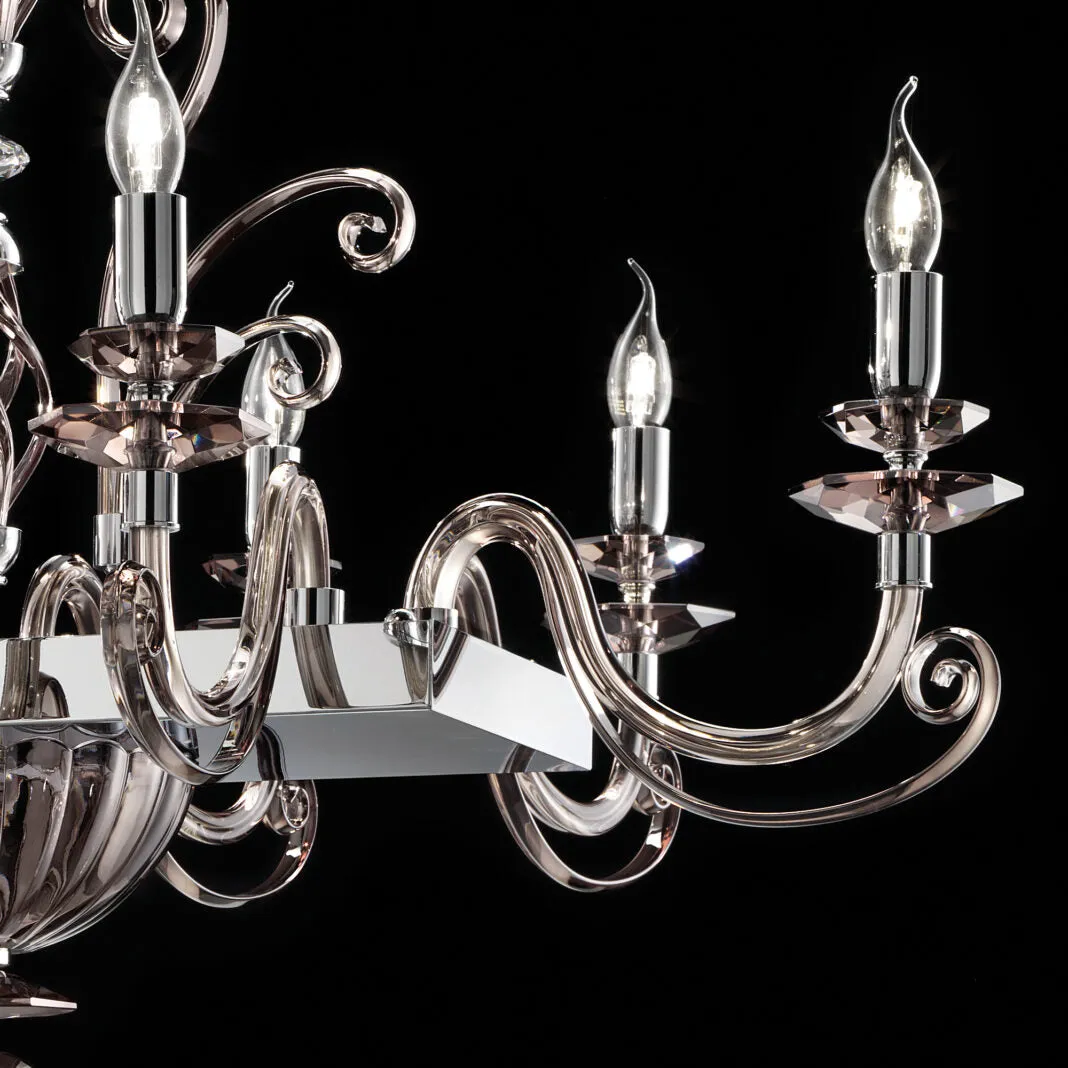 Elegant Smoke Glass Dining Table Chandelier With Chrome Frame