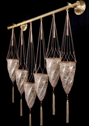 Fortuny Style Six Light Murano Glass Linear Wall Light